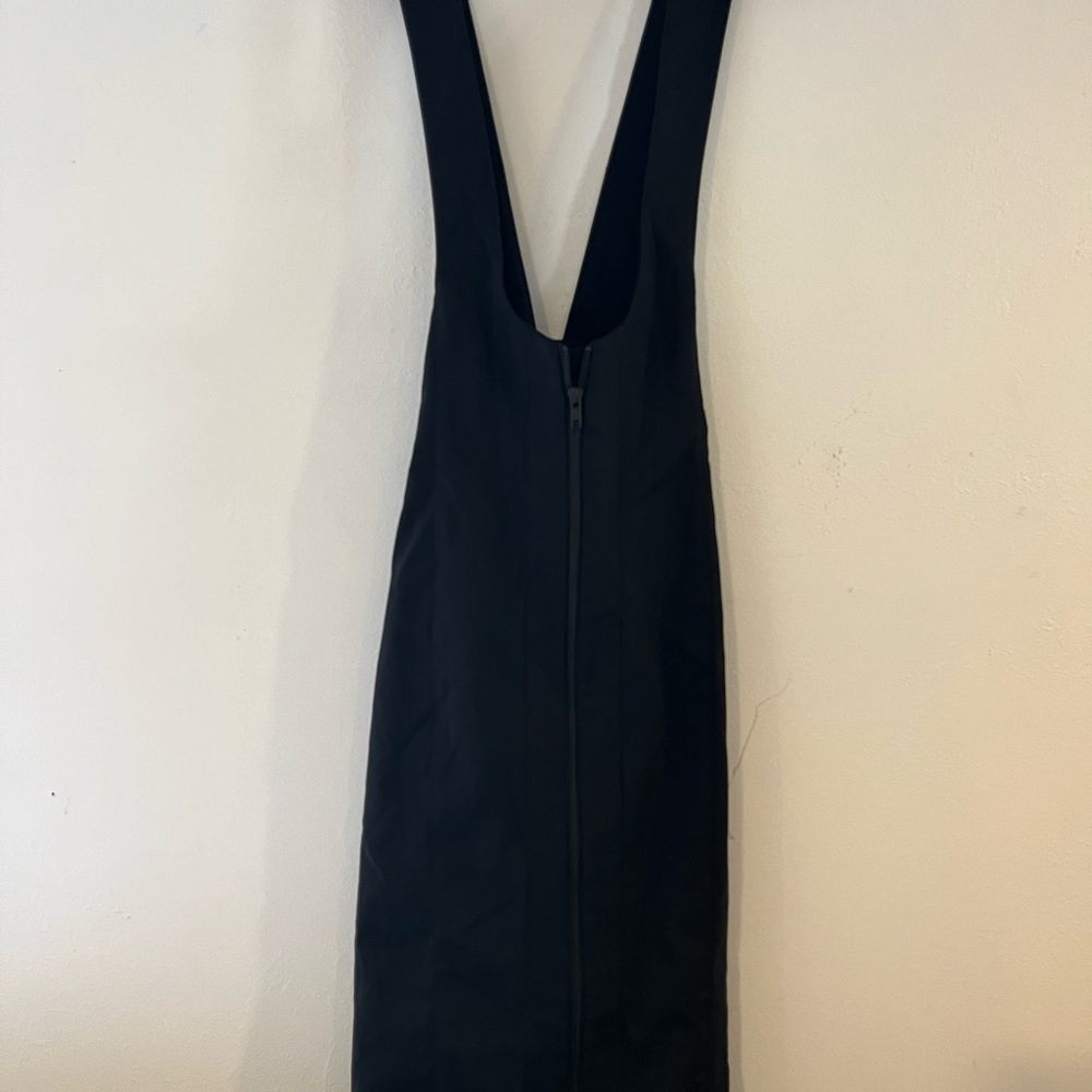 & Other Stories Black Plunge Neck Zipper Front Sheath Dress